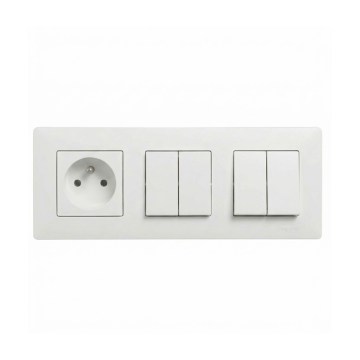 Legrand - 2x podwójny łącznik szeregowy nr 5 i gniazdo domowe z ramką NILOE STEP 250V biały