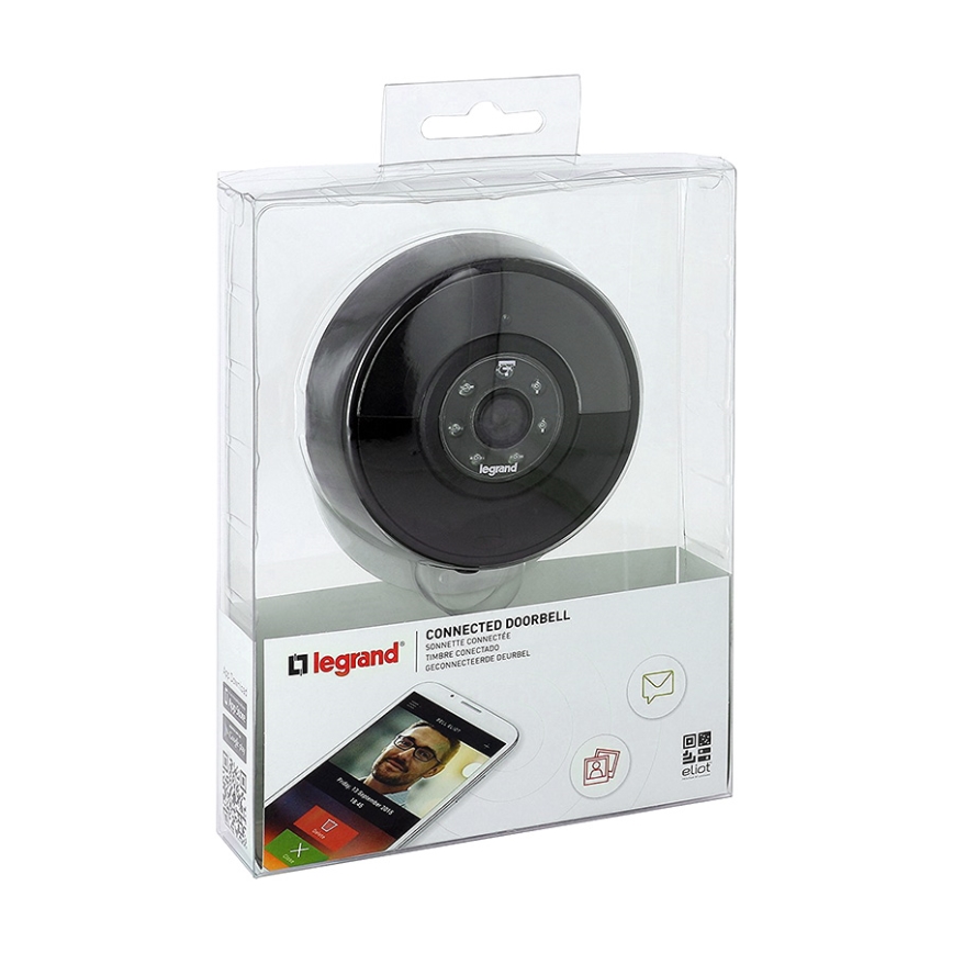 Legrand 94231 - Bezprzewodowy dzwonek + WIFI kamera ELIOT czarny