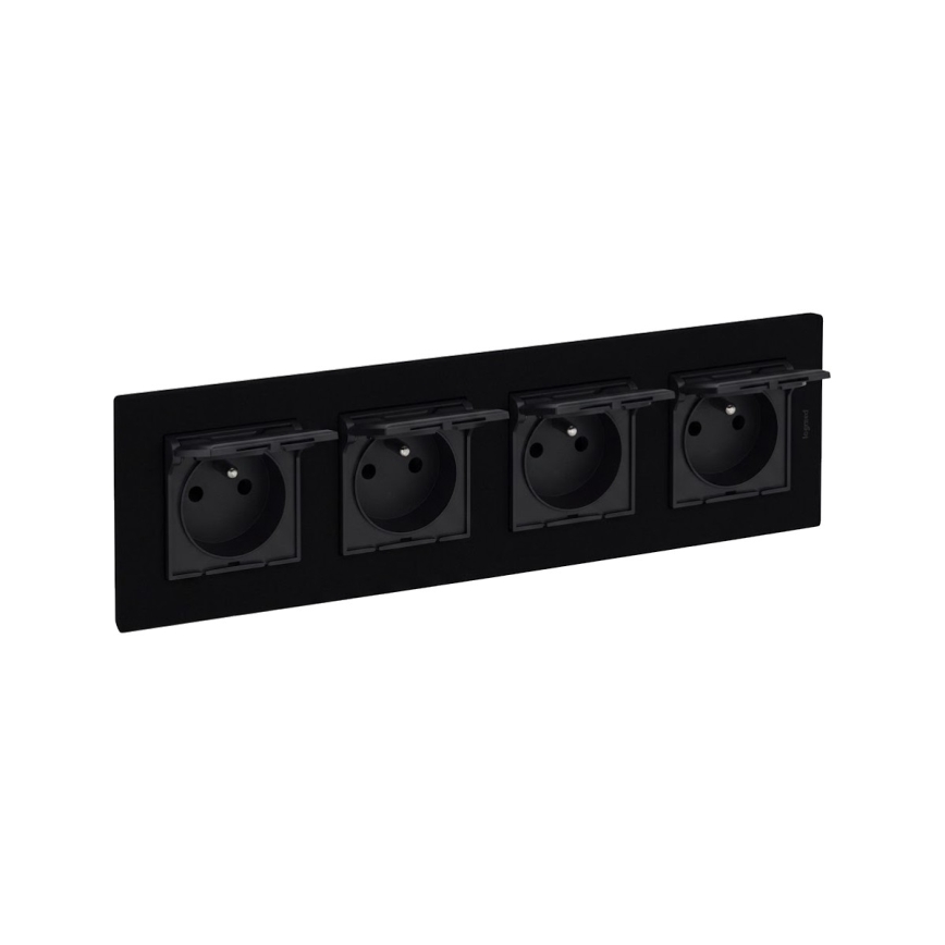 Legrand - Czterokrotne zewnętrzne gniazdo domowe z ramką NILOE STEP 250V IP44 czarne