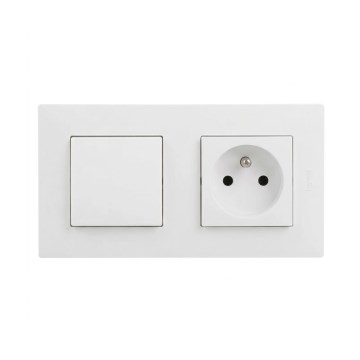 Legrand - Gniazdo domowe i jednobiegunowy wyłącznik nr 1 z ramką NILOE STEP 250V biały
