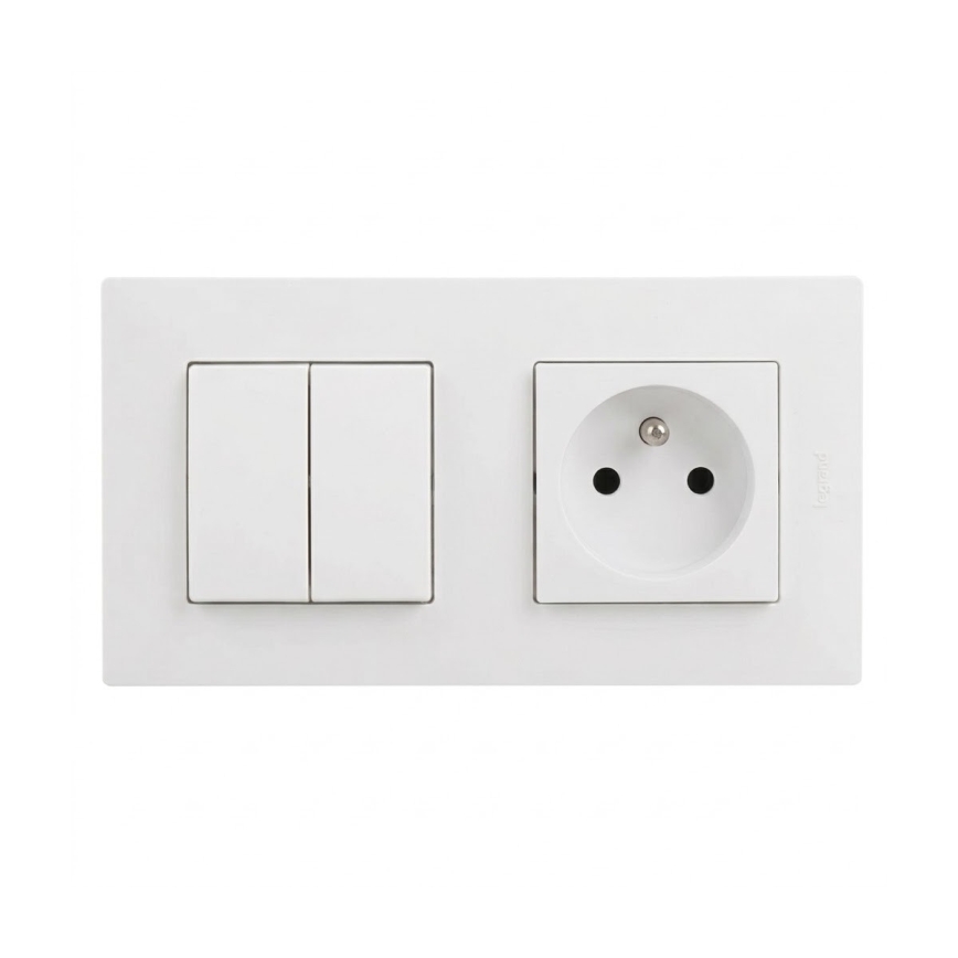 Legrand - Gniazdo domowe i podwójny łącznik szeregowy nr 5 z ramką NILOE STEP 250V biały