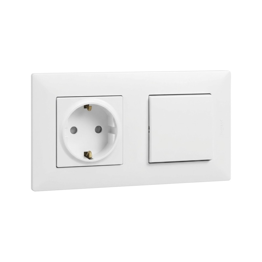 Legrand - Gniazdo domowe SCHUKO i jednobiegunowy wyłącznik nr 1 z ramką NILOE STEP 250V, biały