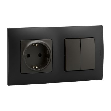 Legrand - Gniazdo domowe SCHUKO i podwójny łącznik szeregowy nr 5 z ramką NILOE 250V czarny