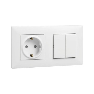 Legrand - Gniazdo domowe SCHUKO i podwójny łącznik szeregowy nr 5 z ramką NILOE STEP 250 V biały