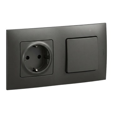 Legrand - Gniazdo domowe SCHUKO i wyłącznik jednobiegunowy nr 1 z ramką NILOE 250V czarny