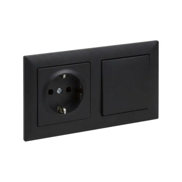 Legrand - Gniazdo domowe SCHUKO i wyłącznik jednobiegunowy nr 1 z ramką SUNO 250V czarny