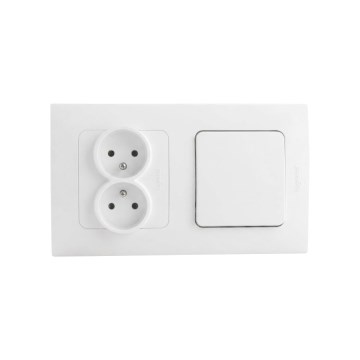 Legrand - Podwójne gniazdo domowe i jednobiegunowy wyłącznik nr 1 z ramką NILOE STEP 250V biały