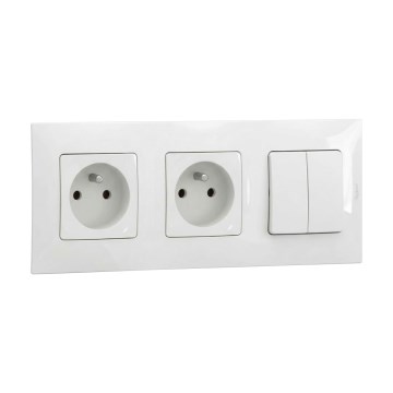 Legrand - podwójne gniazdo domowe i podwójny łącznik schodowy nr 5 z ramką NILOE 250V w kolorze białym