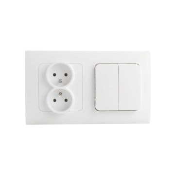 Legrand - Podwójne gniazdo domowe i podwójny łącznik szeregowy nr 5 z ramką NILOE STEP 250V biały