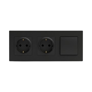 Legrand - Podwójne gniazdo domowe SCHUKO i jednobiegunowy wyłącznik nr 1 NILOE STEP 250V czarny