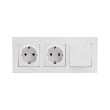 Legrand - Podwójne gniazdo domowe SCHUKO i jednobiegunowy wyłącznik nr 1 z ramką NILOE STEP 250V biały