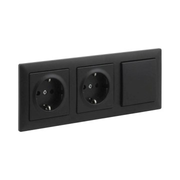 Legrand - Podwójne gniazdo domowe SCHUKO i łącznik jednobiegunowy nr 1 z ramką SUNO 250V czarny