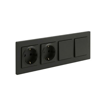 Legrand - Podwójne gniazdo domowe SCHUKO i podwójny jednobiegunowy wyłącznik nr 1 z ramką NILOE STEP 250V czarny