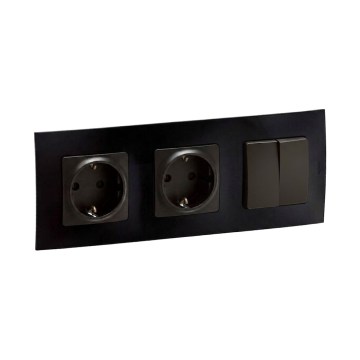 Legrand - Podwójne gniazdo domowe SCHUKO i podwójny łącznik szeregowy nr 5 z ramką NILOE 250V biały