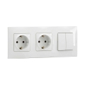 Legrand - Podwójne gniazdo domowe SCHUKO i podwójny łącznik szeregowy nr 5 z ramką NILOE 250V biały