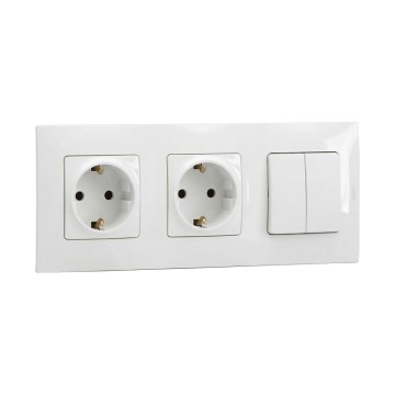 Legrand - Podwójne gniazdo domowe SCHUKO i podwójny łącznik szeregowy nr 5 z ramką NILOE 250V biały