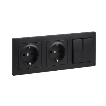Legrand - Podwójne gniazdo domowe SCHUKO i podwójny łącznik szeregowy nr 5 z ramką SUNO 250V czarny