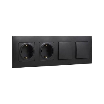 Legrand - Podwójne gniazdo domowe SCHUKO oraz podwójny wyłącznik jednobiegunowy nr 1 z ramką NILOE 250 V czarny