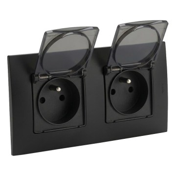 Legrand - Podwójne gniazdo zewnętrzne NILOE 250V IP44 czarne