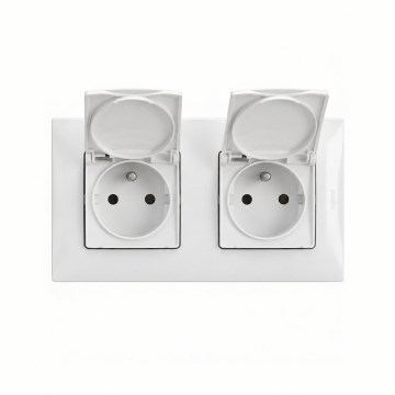 Legrand - Podwójne zewnętrzne gniazdo domowe z ramką NILOE 250V IP44, białe
