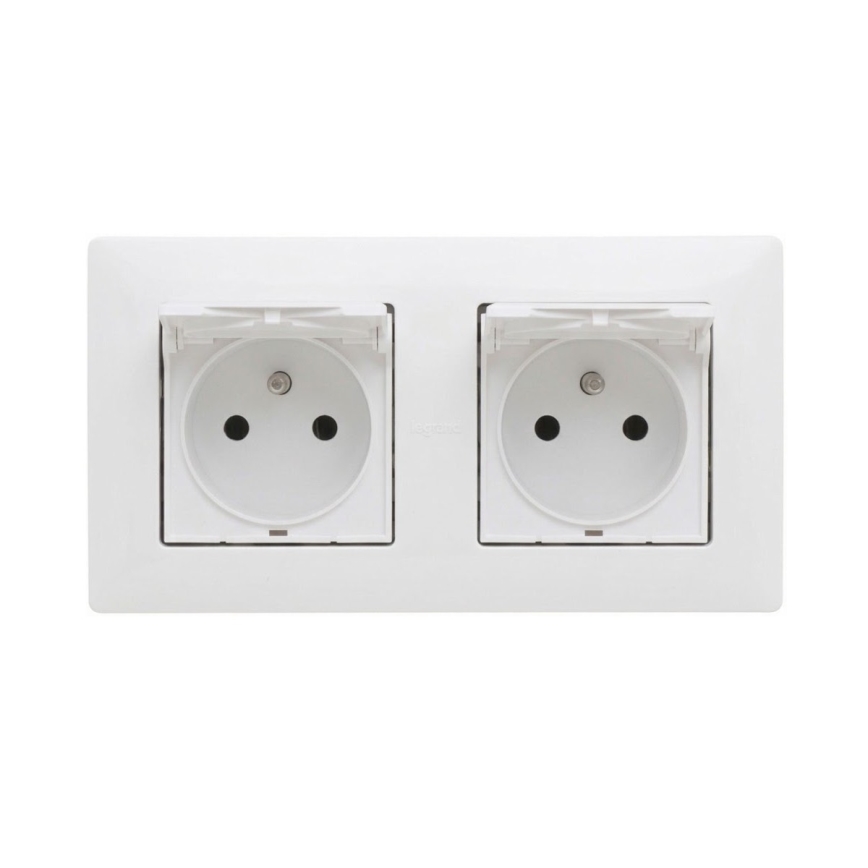 Legrand - Podwójne zewnętrzne gniazdo domowe z ramką NILOE STEP 250V IP44 białe
