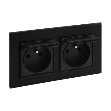 Legrand - Podwójne zewnętrzne gniazdo domowe z ramką NILOE STEP 250V IP44 czarne