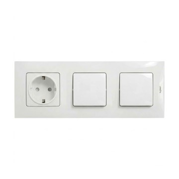 Legrand - Podwójny jednobiegunowy wyłącznik nr 1 i gniazdo domowe SCHUKO z ramką NILOE 250V, kolor biały
