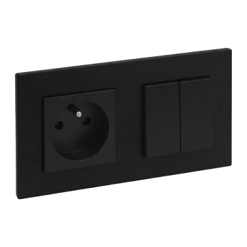 Legrand - Podwójny łącznik schodowy 6+6 i gniazdo domowe z ramką NILOE STEP 250V czarne