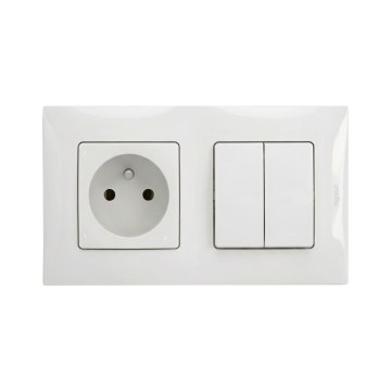 Legrand - Podwójny łącznik szeregowy nr 5 i gniazdko domowe z ramką NILOE 250V białe