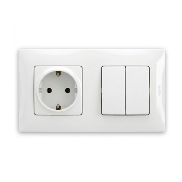Legrand - Podwójny włącznik schodowy nr 5 i gniazdo domowe SCHUKO w ramce NILOE 250V, biały