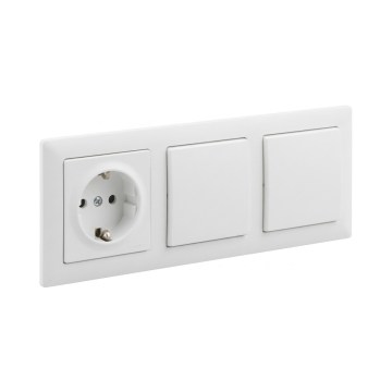 Legrand - Podwójny wyłącznik jednobiegunowy nr 1 i gniazdo domowe SCHUKO z ramką SUNO 250V białe