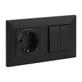 Legrand - Podwójny wyłącznik schodowy 6+6 i gniazdo domowe SCHUKO z ramką NILOE STEP 250V czarny