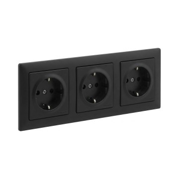 Legrand - Potrójne gniazdo domowe SCHUKO z ramką SUNO 250V czarne