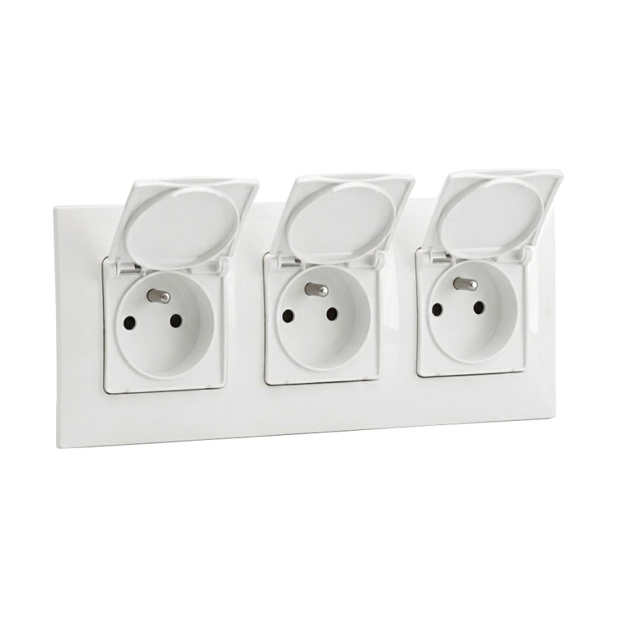 Legrand - Potrójne zewnętrzne gniazdo domowe z ramką NILOE 250V IP44 białe