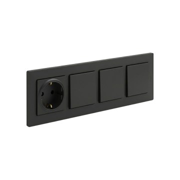 Legrand - Potrójny jednobiegunowy włącznik nr 1 i gniazdo domowe SCHUKO z ramką NILOE STEP 250V czarny