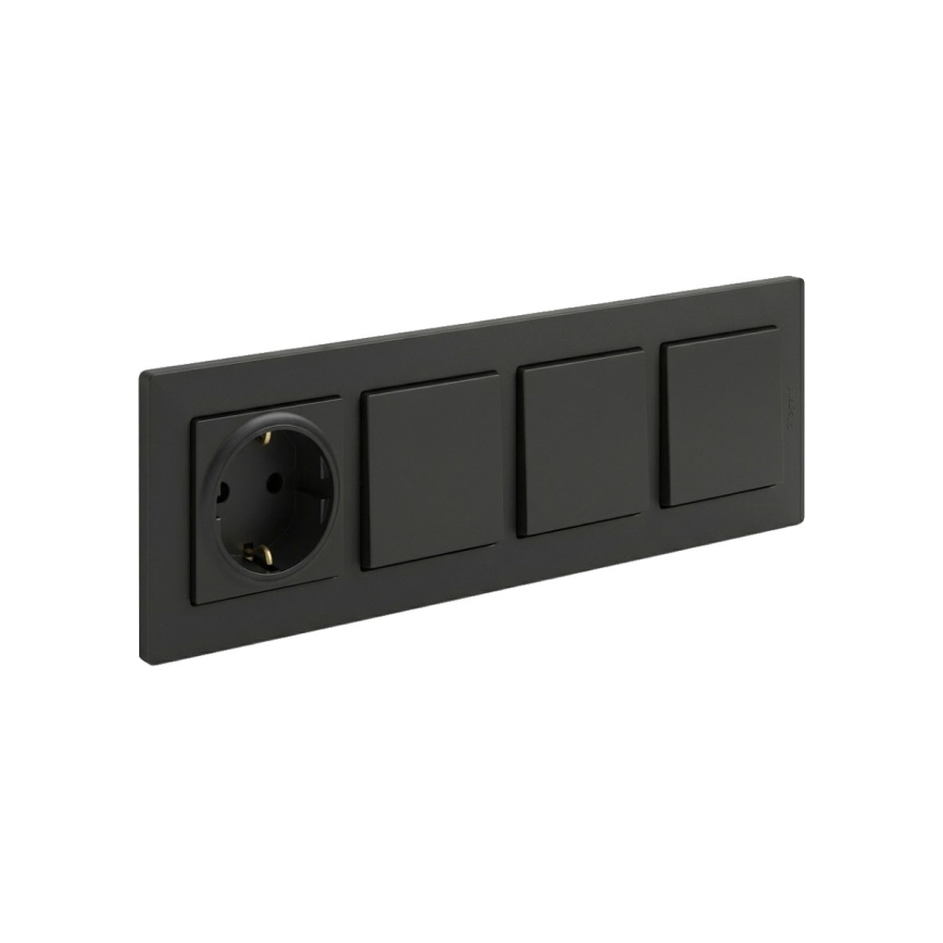 Legrand - Potrójny jednobiegunowy włącznik nr 1 i gniazdo domowe SCHUKO z ramką NILOE STEP 250V czarny