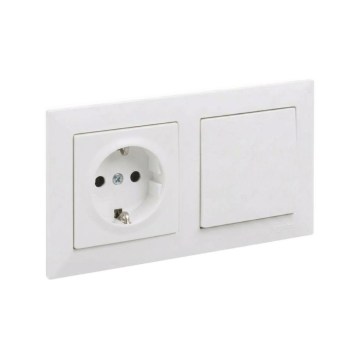 Legrand - Włącznik jednobiegunowy nr 1 i gniazdo domowe SCHUKO z ramką SUNO 250V biały