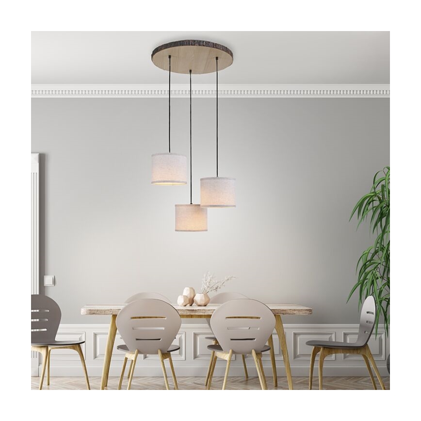 Leuchten Direkt 11236-79 - Żyrandol na lince BARK 3xE27/40W/230V drewno