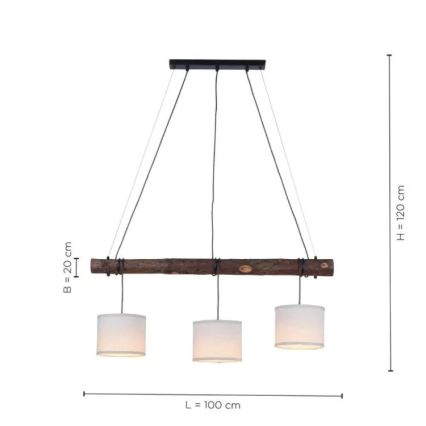 Leuchten Direkt 11238-79 - Żyrandol na lince BARK 3xE27/40W/230V drewno