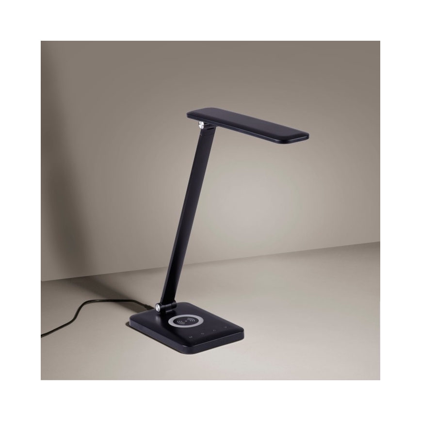 Leuchten Direkt 14415-16 - LED Ściemniana dotykowa lampa stołowa z ładowaniem bezprzewodowym FLORENTINA LED/5W/230V 3000-5000K black + USB