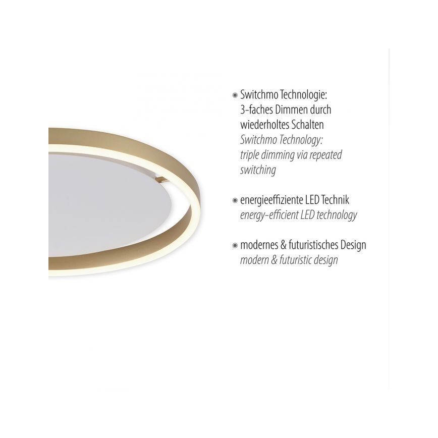 Leuchten Direkt 15391-60 - LED Ściemnialny plafon RITUS LED/20W/230V mosiądz