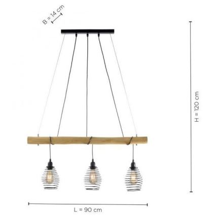 Leuchten Direkt 15526-79 - Żyrandol na lince SPRING 3xE27/40W/230V eukaliptus