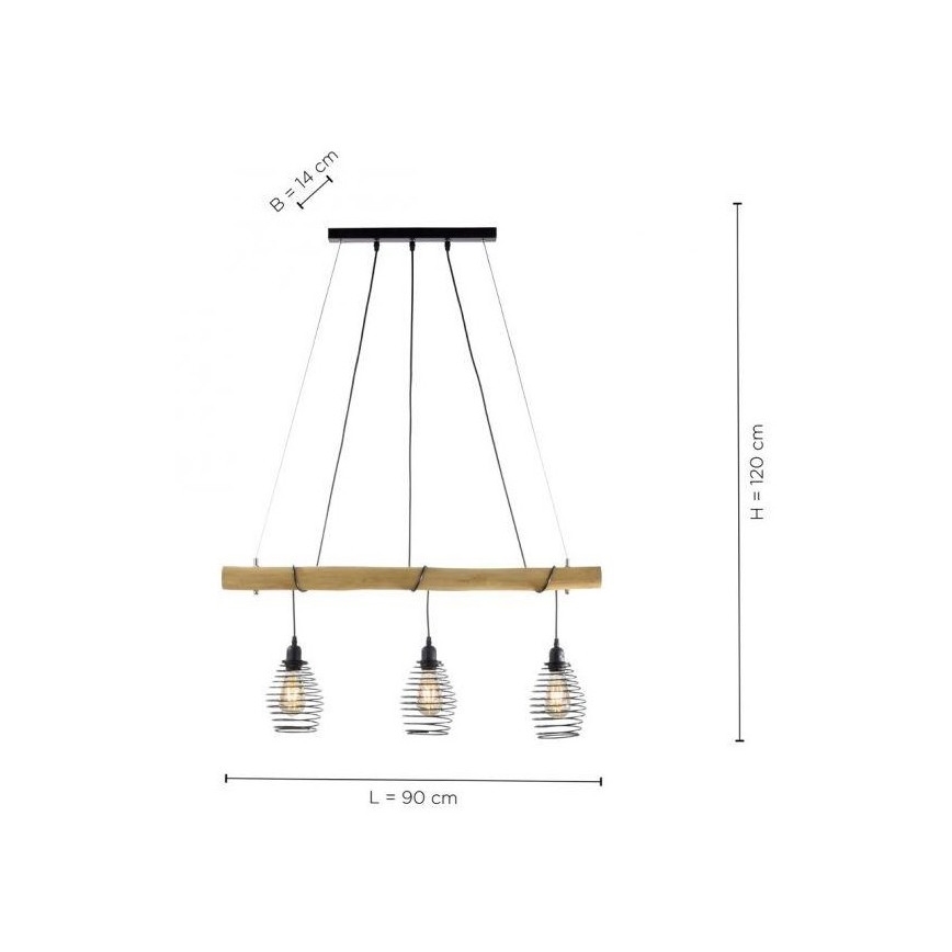 Leuchten Direkt 15526-79 - Żyrandol na lince SPRING 3xE27/40W/230V eukaliptus