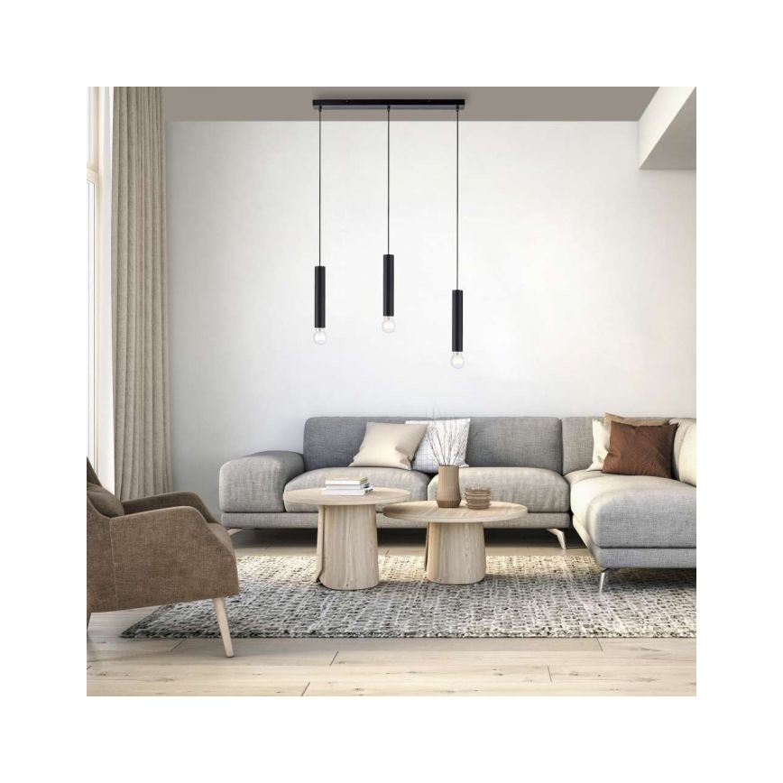 Leuchten Direkt 15618-18 - Żyrandol na lince BRUNA 3xE27/60W/230V czarny