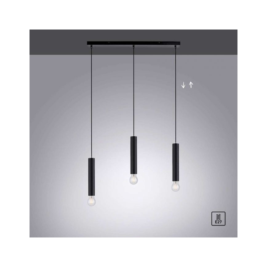 Leuchten Direkt 15618-18 - Żyrandol na lince BRUNA 3xE27/60W/230V czarny