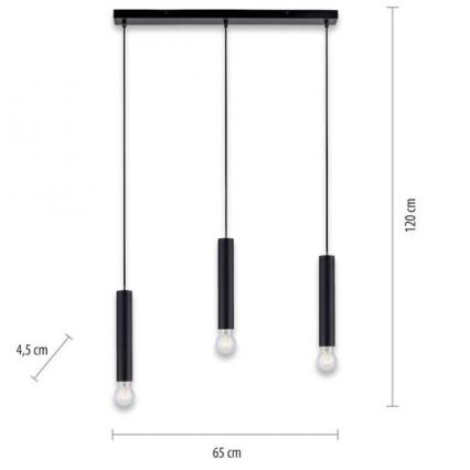 Leuchten Direkt 15618-18 - Żyrandol na lince BRUNA 3xE27/60W/230V czarny