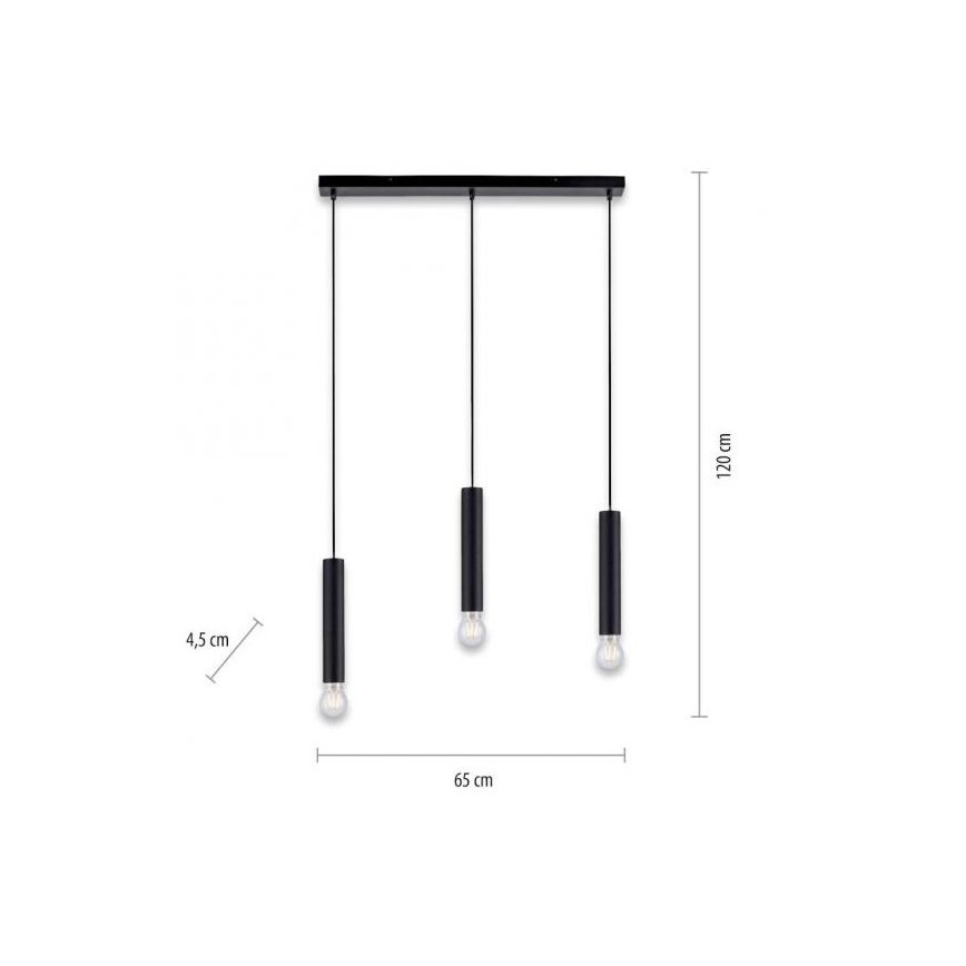 Leuchten Direkt 15618-18 - Żyrandol na lince BRUNA 3xE27/60W/230V czarny