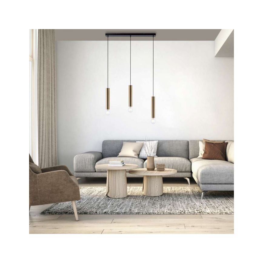 Leuchten Direkt 15618-60 - Żyrandol na lince BRUNA 3xE27/60W/230V mosiądz
