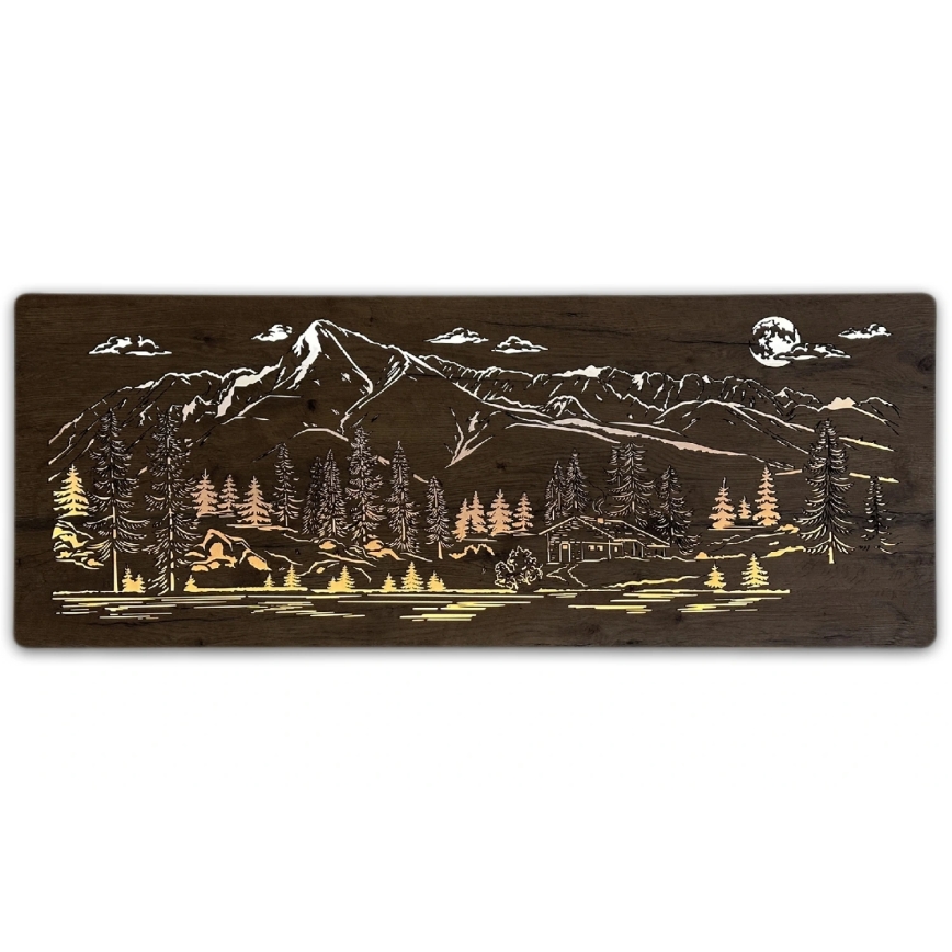 Li-Go 23521/OVL/DUB3 - Dekoracja ścienna LED z regulacją jasności LED/10W/5V 30000 mAh 130x50 cm dąb/Chata w górach