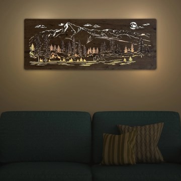 Li-Go 23524/DUB2 - Ściemnialna dekoracja ścienna LED/24W/230V 130x50 cm dąb/Górska chata